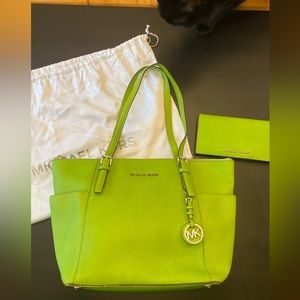 Lime Green MK Purse with Matching Wallet and Duster Bag